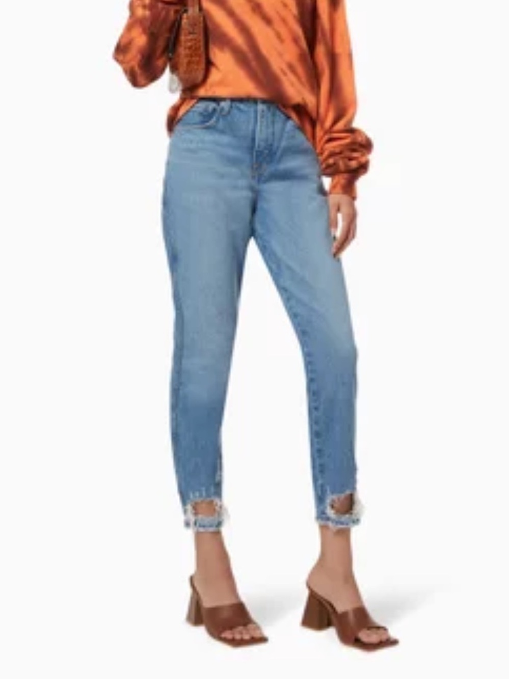 GOOD AMERICAN Good Curve Skinny Crop Jeans Light Wash Raw Hem Size 4/27